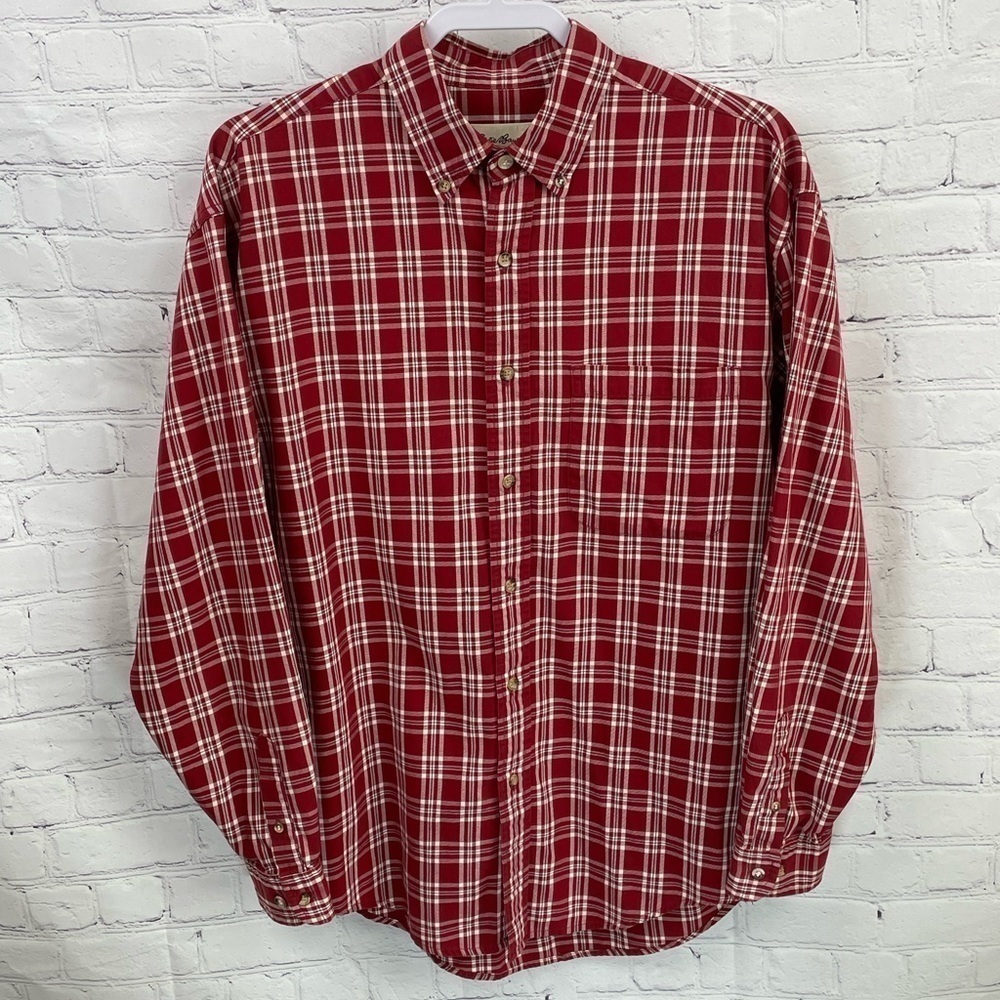 Eddie Bauer Men’s Red Plaid Cotton Button Down Shirt Size Medium
